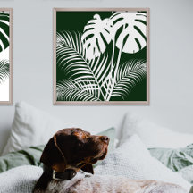 Tropische Blätter 1 Weiß für dunkelgrüne Kunstdruc