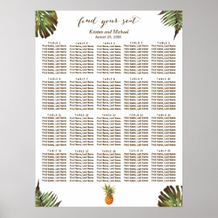 Tropische Blätter Ananas 20 Tische Sitzplan Poster