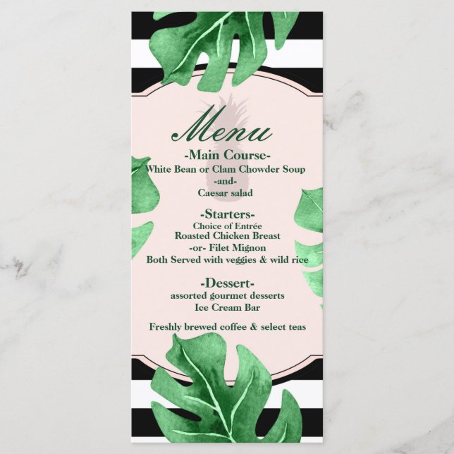 Tropische Blätter & Ananas Elegantes Hochzeitmenü Menükarte (Vorderseite)