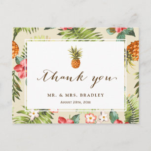 Tropische Blätter Ananas Hand Schrift Danke Postkarte