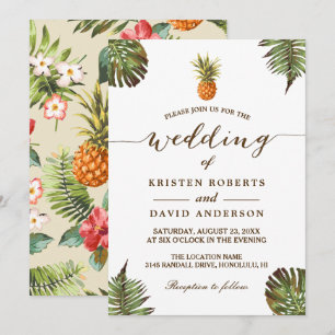 Tropische Blätter Ananas Hawaiian Luau Hochzeit Einladung