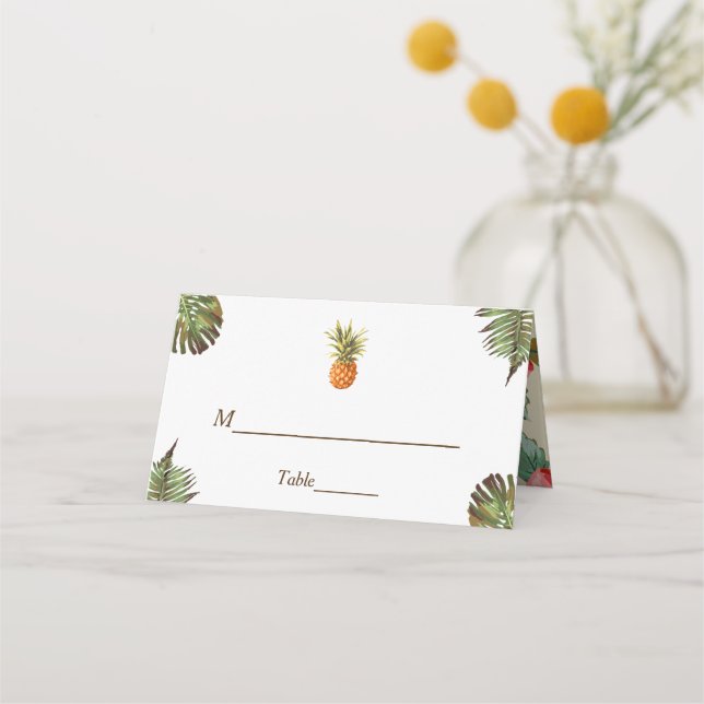 Tropische Blätter Ananas Sommerhochzeittisch Platzkarte (Vorderseite)