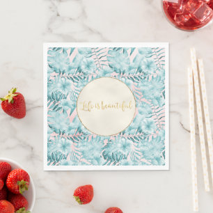 Tropische Blätter Aqua Gold Serviette