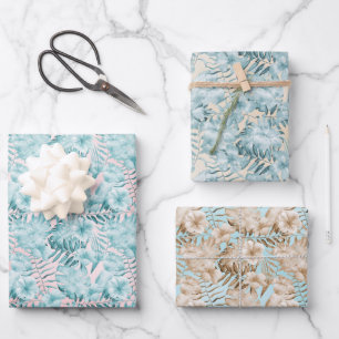 Tropische Blätter Aqua Pink