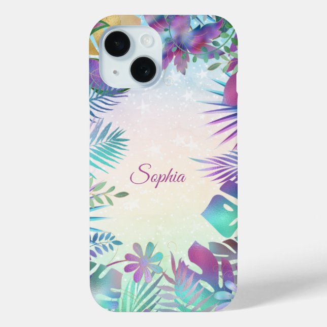 Tropische Blätter, Aquamarin & grün Ombre, Skriptn Case-Mate iPhone Hülle (Rückseite)