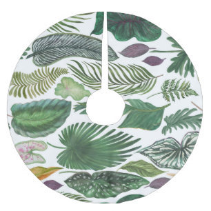 Tropische Blätter: Aquarellfarbener Hintergrund Polyester Weihnachtsbaumdecke