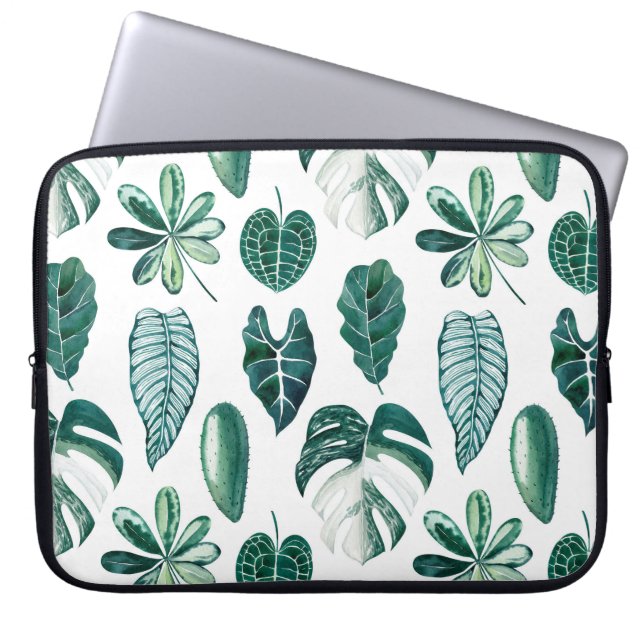 Tropische Blätter Aquarellmuster nahtlos mit m Laptopschutzhülle (Vorderseite)