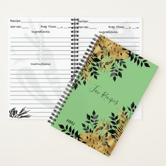 Tropische Blätter aus Glam Black & Gold Rezept Notizbuch (Innen)
