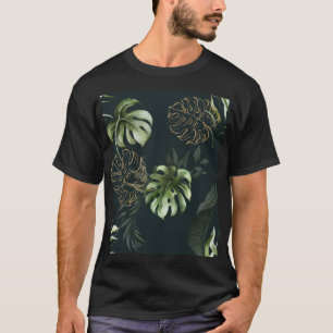 Tropische Blätter aus Gold: Dunkle Wasserfarbe T-Shirt