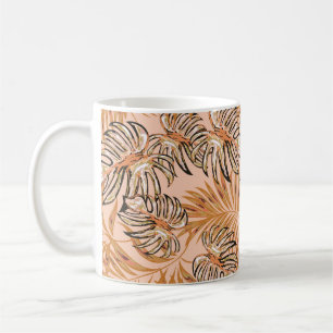 Tropische Blätter aus Palmen, Dschungel. Vintages Kaffeetasse