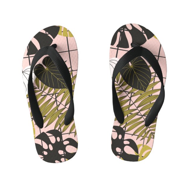 Tropische Blätter aus Palmen, stilvoller Sommer. Kinderbadesandalen (Fußbett)