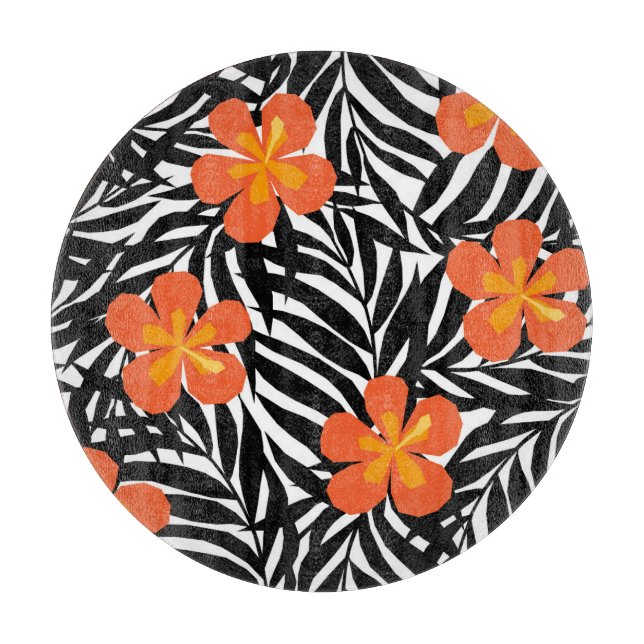 Tropische Blätter aus Palmen, Vintager Aperitif. Schneidebrett (Vorderseite)