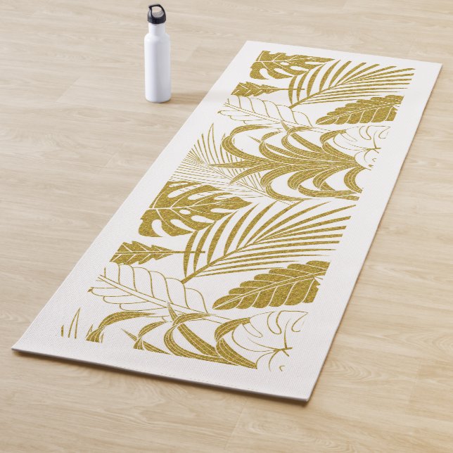 Tropische Blätter aus Weiß und Gold Yoga Mat Yogamatte (Beispiel)
