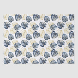 Tropische Blätter aus White Blue Gold Seidenpapier