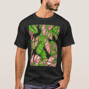 Tropische Blätter Banana und Monstera Rosa grün T-Shirt