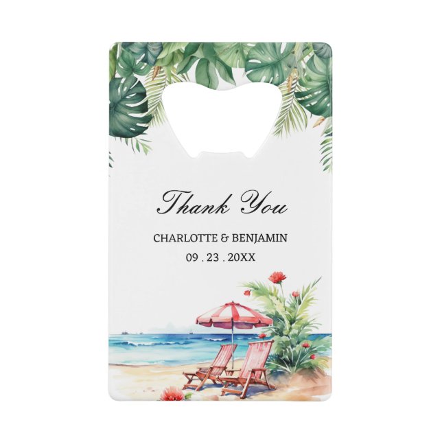 Tropische Blätter Beach Scene Gastgeschenk Hochzei Geldbeutel Flaschenöffner (Vorderseite)
