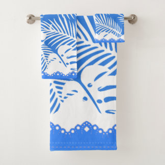 Tropische Blätter Blau mit weißem Extravagantem Tr Badhandtuch Set