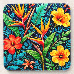 Tropische Blätter blühen Kunst Getränkeuntersetzer