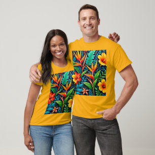 Tropische Blätter blühen Kunst T-Shirt