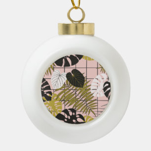 Tropische Blätter, Blume, handgemalte Muster. Keramik Kugel-Ornament
