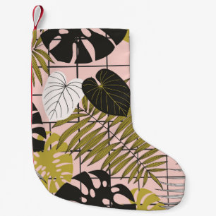 Tropische Blätter, Blume, handgemalte Muster. Kleiner Weihnachtsstrumpf