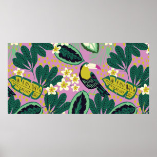Tropische Blätter, Blume und berührbare Vogelarten Poster