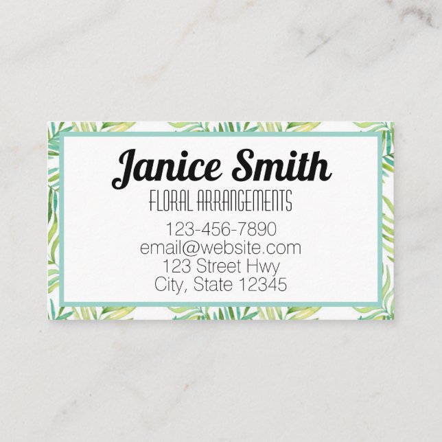 Tropische Blätter Blumenhintergrund Grün Visitenkarte (Rückseite)