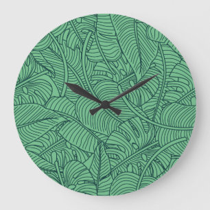 Tropische Blätter Blumenmuster Große Wanduhr