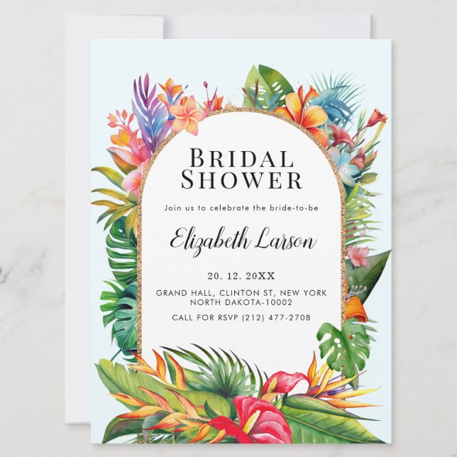 Tropische Blätter Blumenstrände Hochzeit Einladung (Vorderseite)
