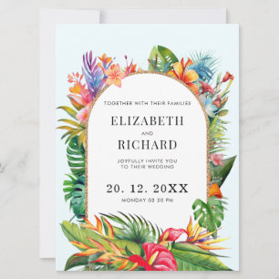 Tropische Blätter Blumenstrände Hochzeit Einladung