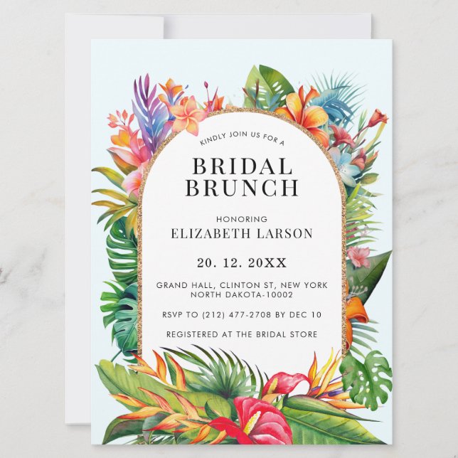 Tropische Blätter Blumenstrände Hochzeit Einladung (Vorderseite)
