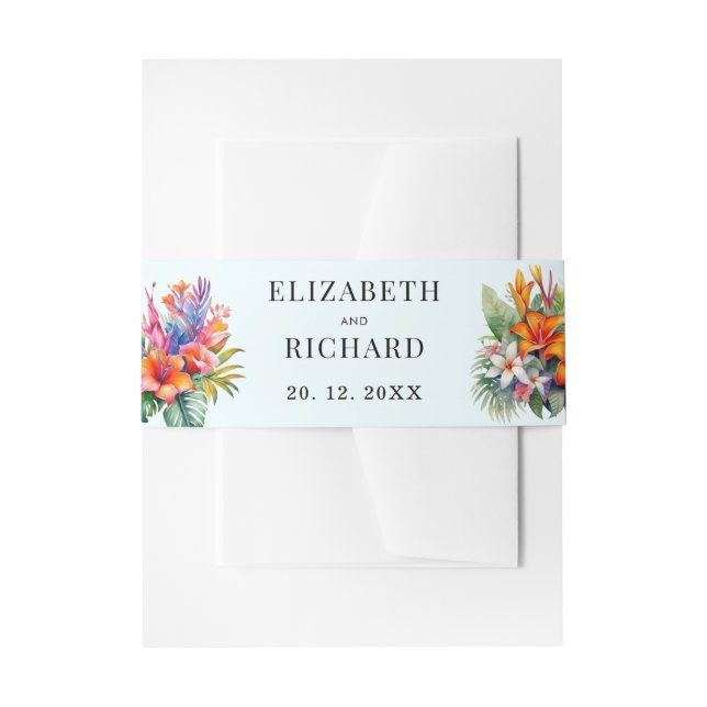 Tropische Blätter Blumenstrände Hochzeit Einladungsbanderole (Vorderseite Beispiel)