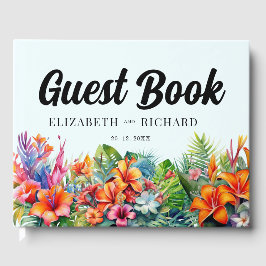 Tropische Blätter Blumenstrände Hochzeit Gästebuch