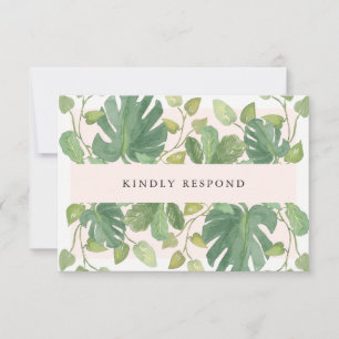 Tropische Blätter   Blush und Grün RSVP Mahlzeit W Karte