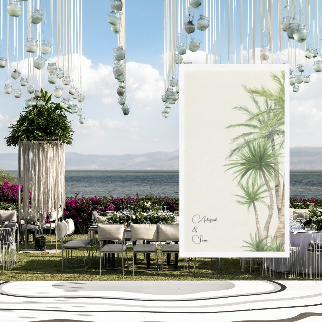 Tropische Blätter Cream Script-Namen Hochzeit Serviette (Von Creator hochgeladen)