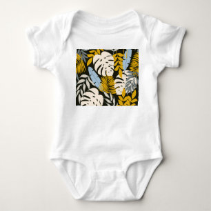 Tropische Blätter: dunkles Vintages Muster. Baby Strampler