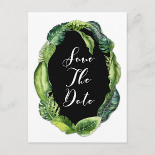 Tropische Blätter Elegante Hochzeit Save the Date Ankündigungspostkarte