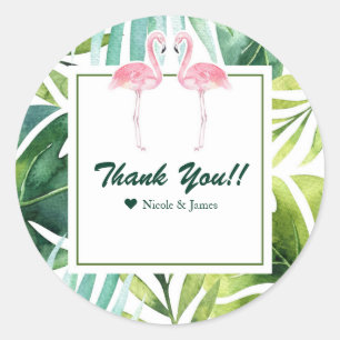 Tropische Blätter & Flamingos Gastgeschenk Hochzei Runder Aufkleber