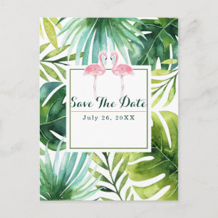 Tropische Blätter & Flamingos Hochzeit - Heiratsan Ankündigungspostkarte