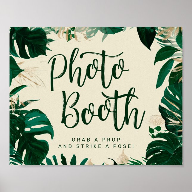 Tropische Blätter Foto Stand Hochzeitsurnier Poster (Vorne)