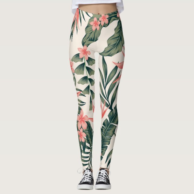 Tropische Blätter, fröhliche Strandtapete. Leggings (Vorderseite)