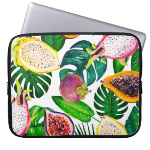 Tropische Blätter, Früchte, gouache nahtlos. Laptopschutzhülle