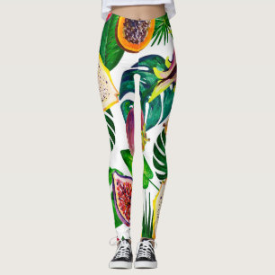 Tropische Blätter, Früchte, gouache nahtlos. Leggings