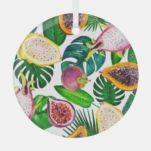 Tropische Blätter, Früchte, gouache nahtlos. Ornament Aus Glas