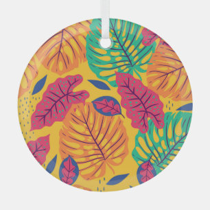 Tropische Blätter: gelbe Hintergrund-Vintage-Grafi Ornament Aus Glas