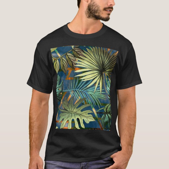Tropische Blätter, geometrische Formen T-Shirt (Vorderseite)