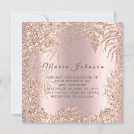 Tropische Blätter Glitzer Rahmen Blush Rose Gold Einladung