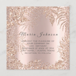 Tropische Blätter Glitzer Rahmen Blush Rose Gold Einladung