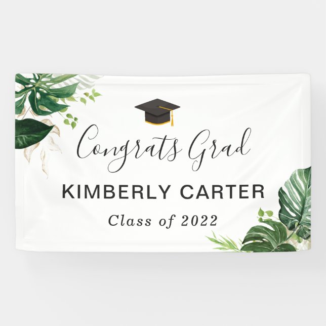 Tropische Blätter Glückwunsch Grad Graduierungspar Banner (Horizontal)