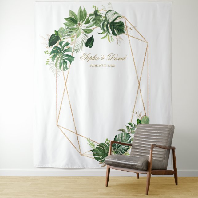 Tropische Blätter Gold Frame Wedding Prop Wandteppich (Beispiel)